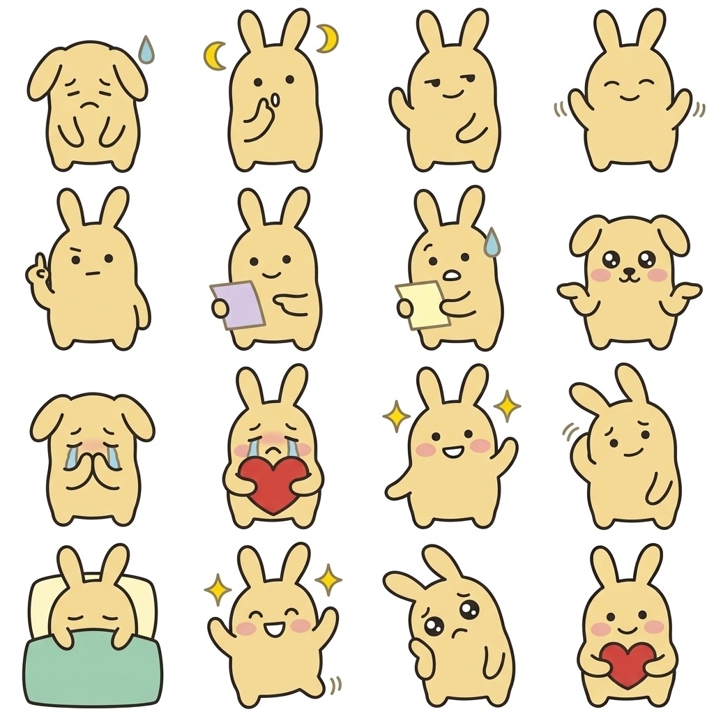 気遣いをやさしく添える、ゆるうさぎの「小さくごめん＆ゆる敬語」16種セット