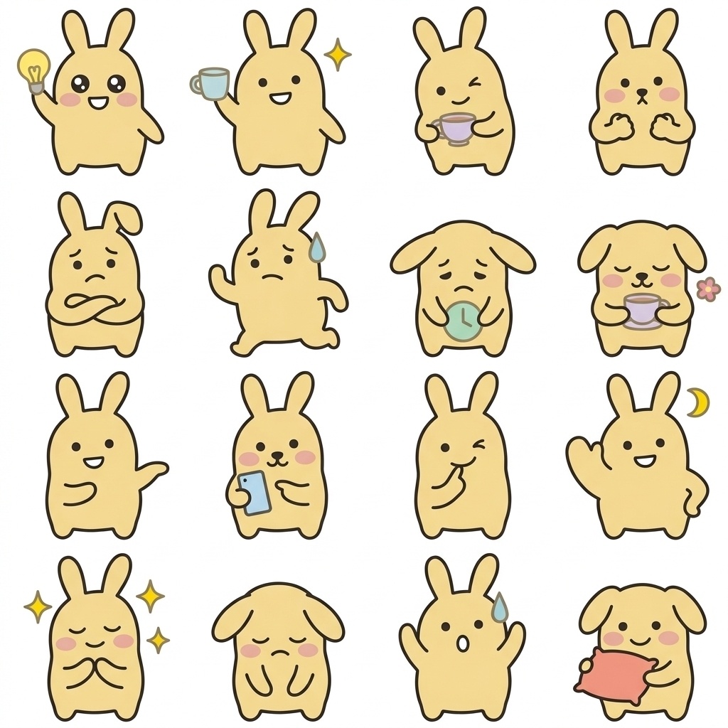ほっと和む、ゆるうさぎの「小さくごめん＆ゆる敬語」16種セット