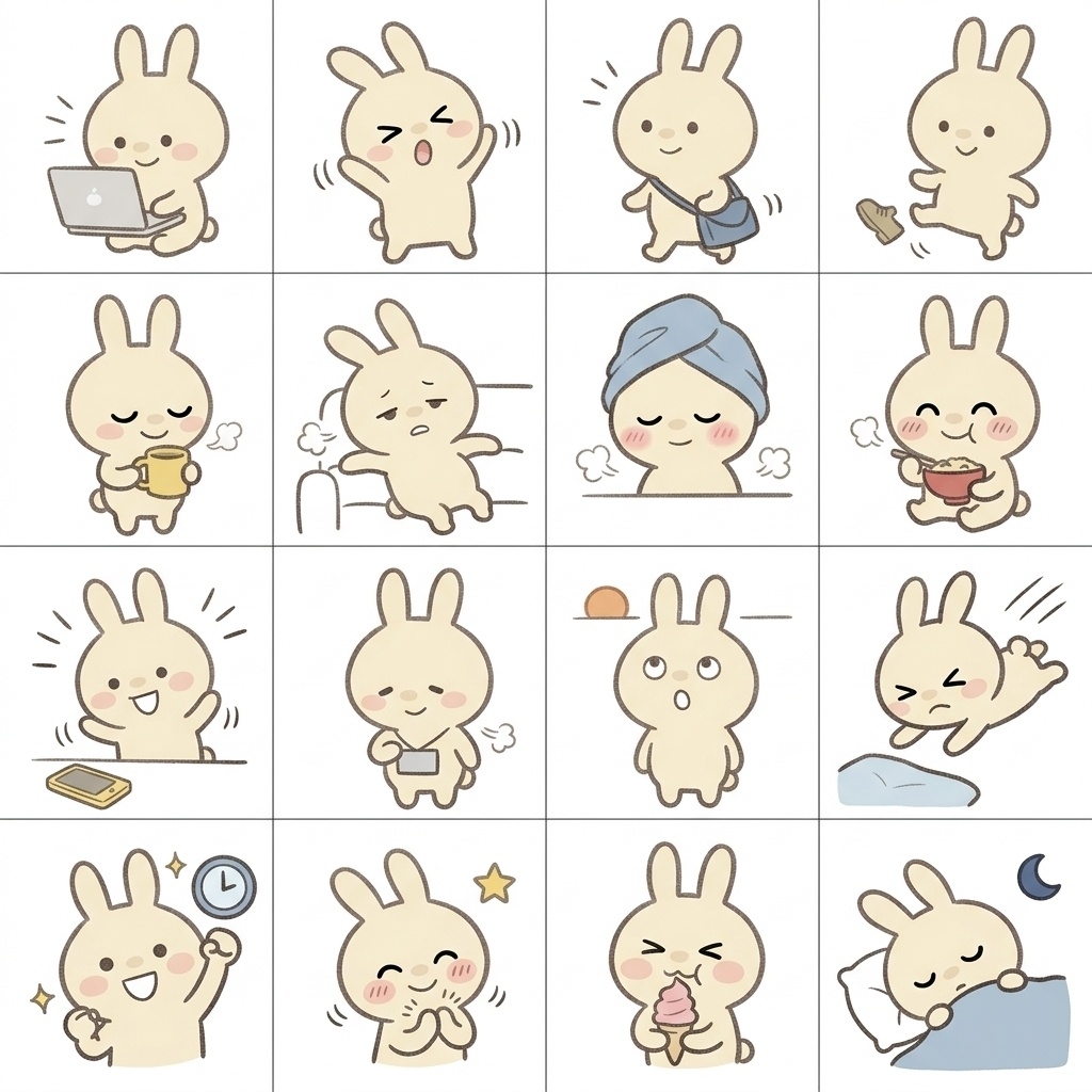 【働くあなたへ】仕事終わり・退勤の脱力日常 🐰💼 ゆるかわ絵文字&イラスト素材集