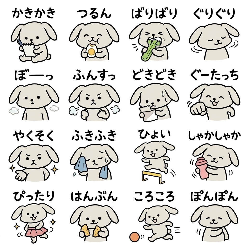 【画像素材・絵文字】ダイエット中の人へ！『今日も我慢、でも応援して』ゆるうさぎ文字付き16種セット