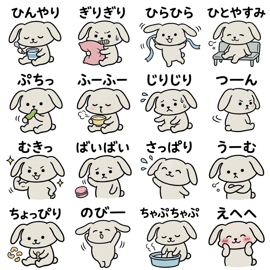 【画像素材・絵文字】ダイエット中の人へ！『今日も我慢、でも応援して』ゆるうさぎ文字付き16種セット