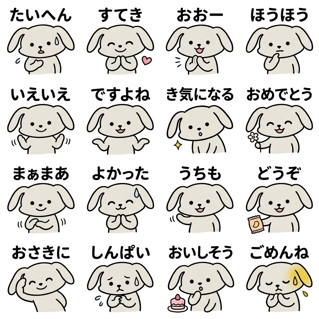 【画像素材】ママ友・保護者連絡に!手描き風うさぎの相槌イラスト16種セット Vol.2
