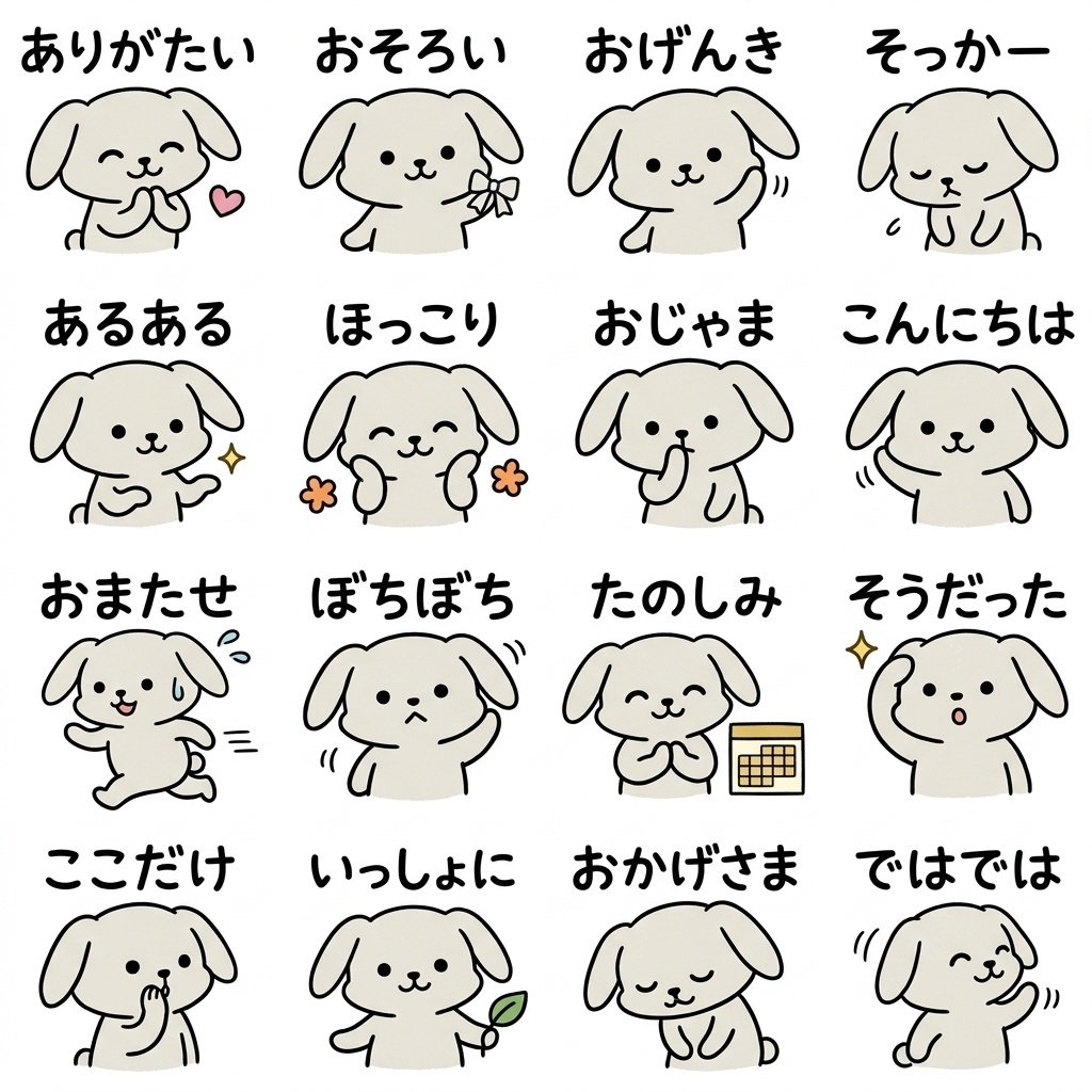 【画像素材】ママ友・保護者連絡に！手描き風うさぎの相槌イラスト16種セット Vol.3