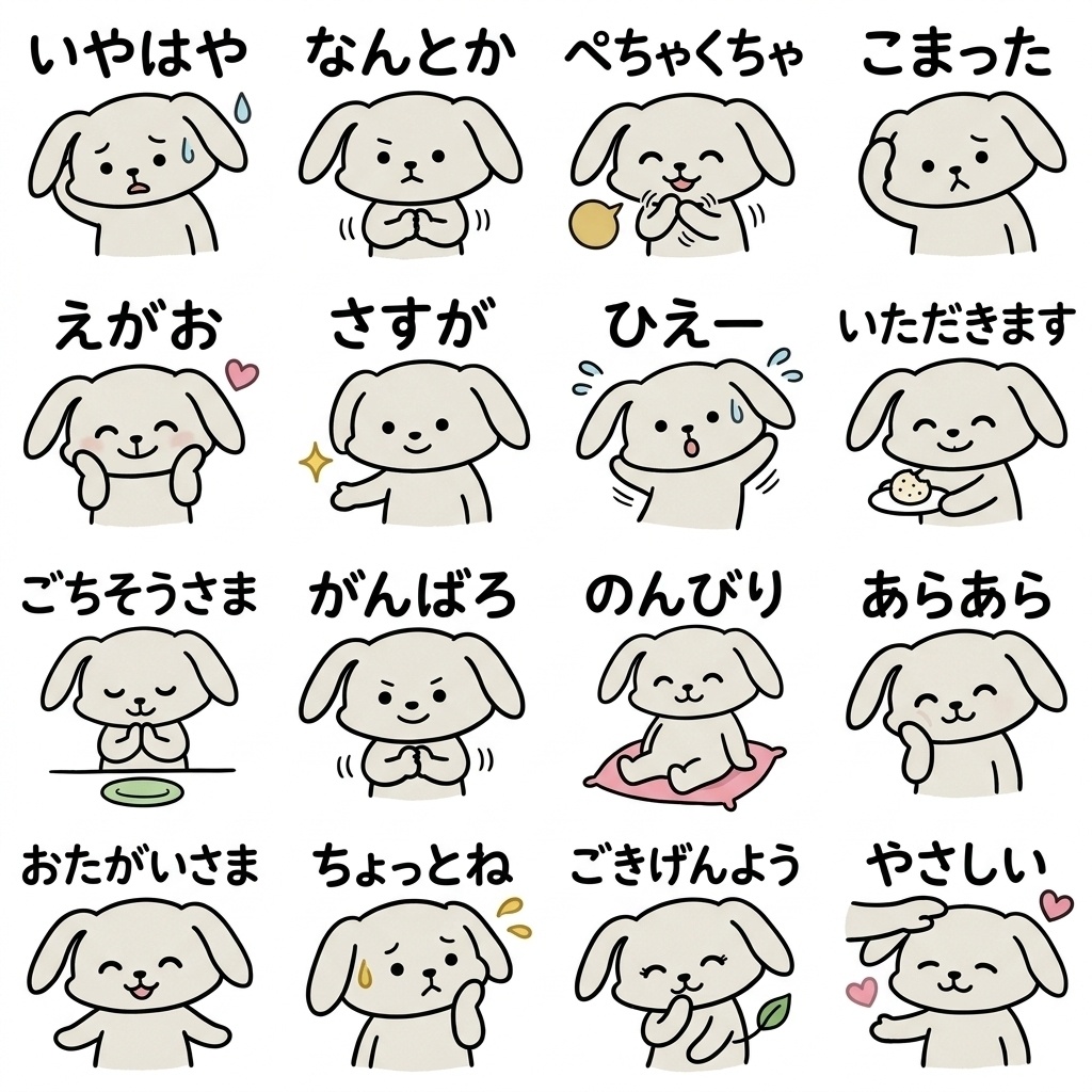 【画像素材】ママ友・保護者連絡に！手描き風うさぎの相槌イラスト16種セット Vol.4