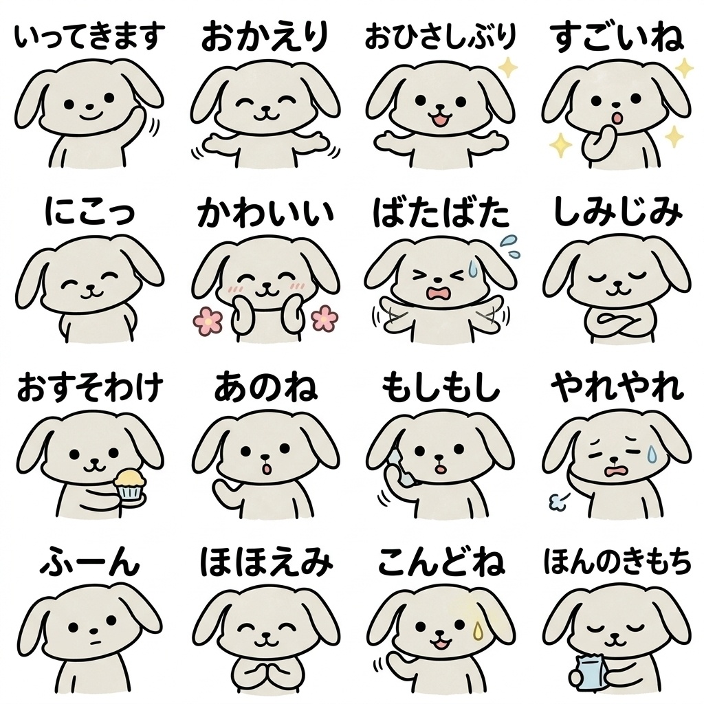 【画像素材】ママ友・保護者連絡に！手描き風うさぎの相槌イラスト16種セット Vol.5