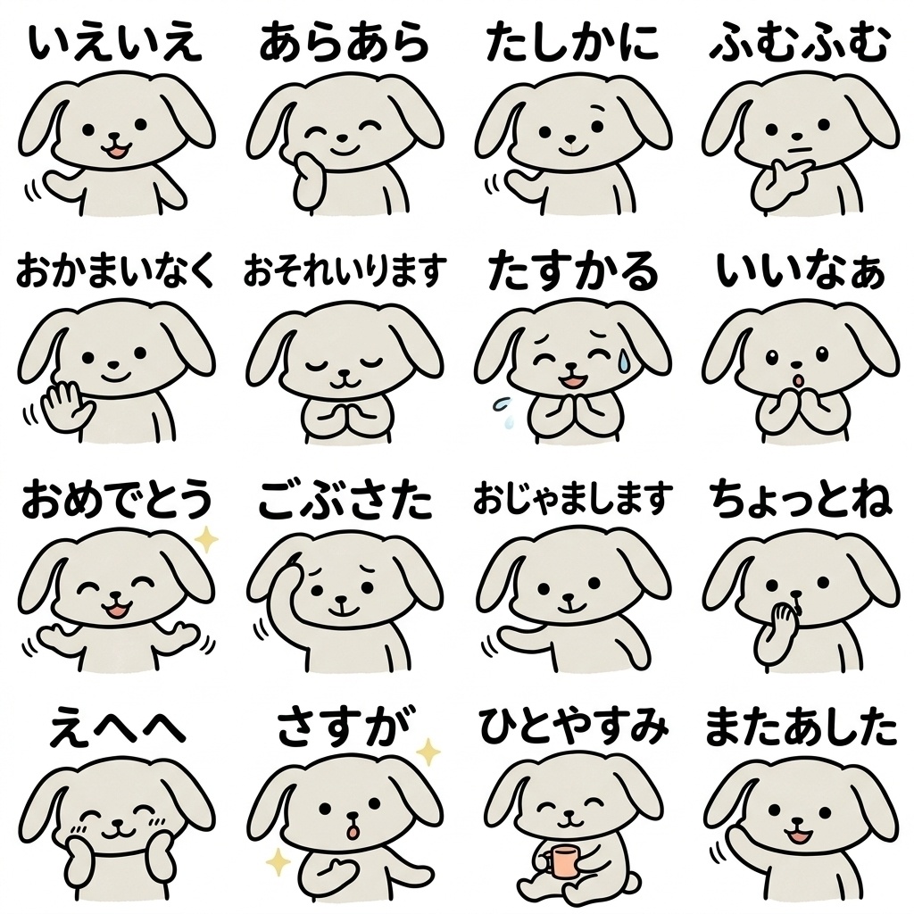【画像素材】ママ友・保護者連絡に！手描き風うさぎの相槌イラスト16種セット Vol.6