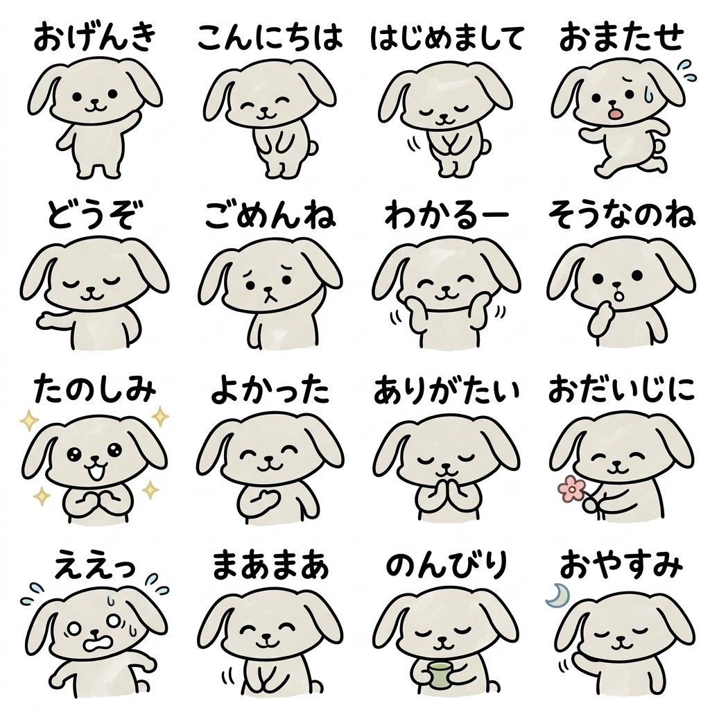 【画像素材】ママ友・保護者連絡に!手描き風うさぎの相槌イラスト16種セット Vol.7