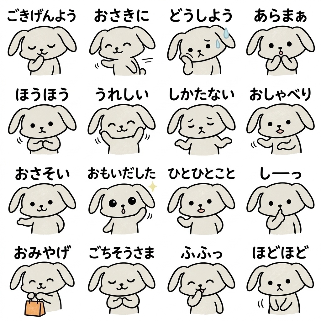 【画像素材】ママ友・保護者連絡に！手描き風うさぎの相槌イラスト16種セット Vol.8