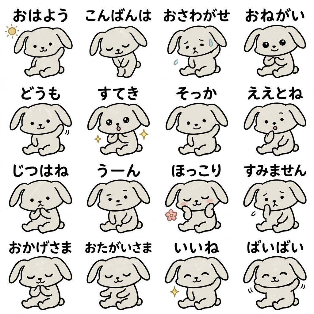 【画像素材】ママ友・保護者連絡に!手描き風うさぎの相槌イラスト16種セット Vol.9