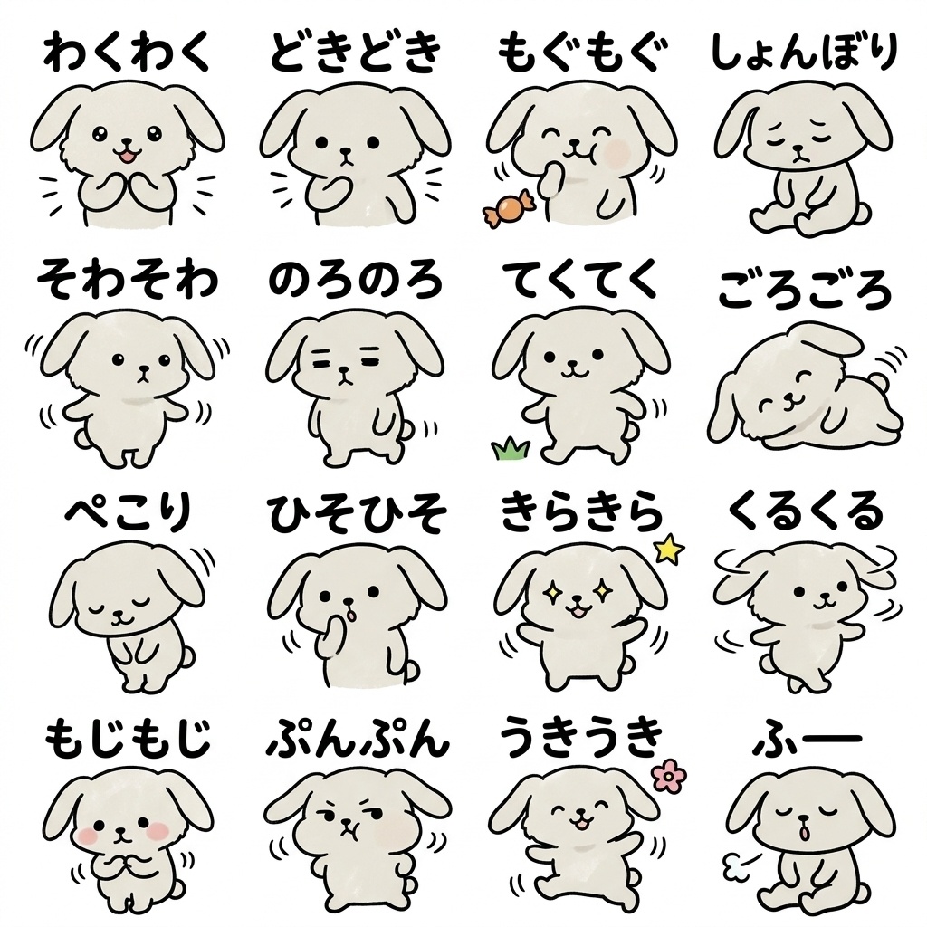 【画像素材】夜勤・シフト勤務に！手描き風うさぎの仕事報告イラスト16种セット Vol.8