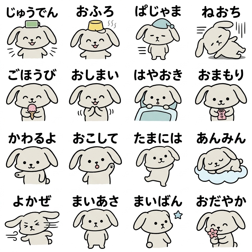 【画像素材】夜勤・シフト勤務に！手描き風うさぎの仕事報告イラスト16種セット Vol.9
