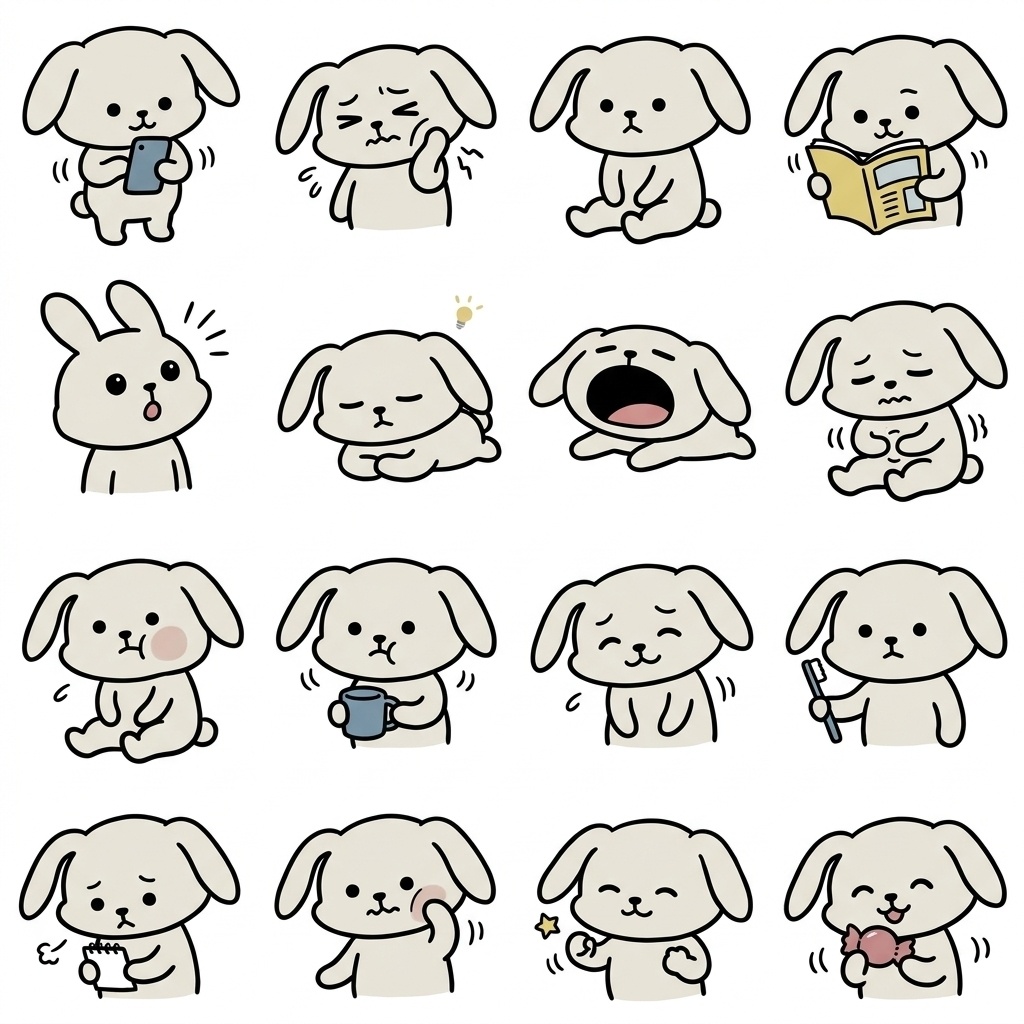 【画像素材】歯医者・通院に!手描き風うさぎの治療・日常イラスト16種セット