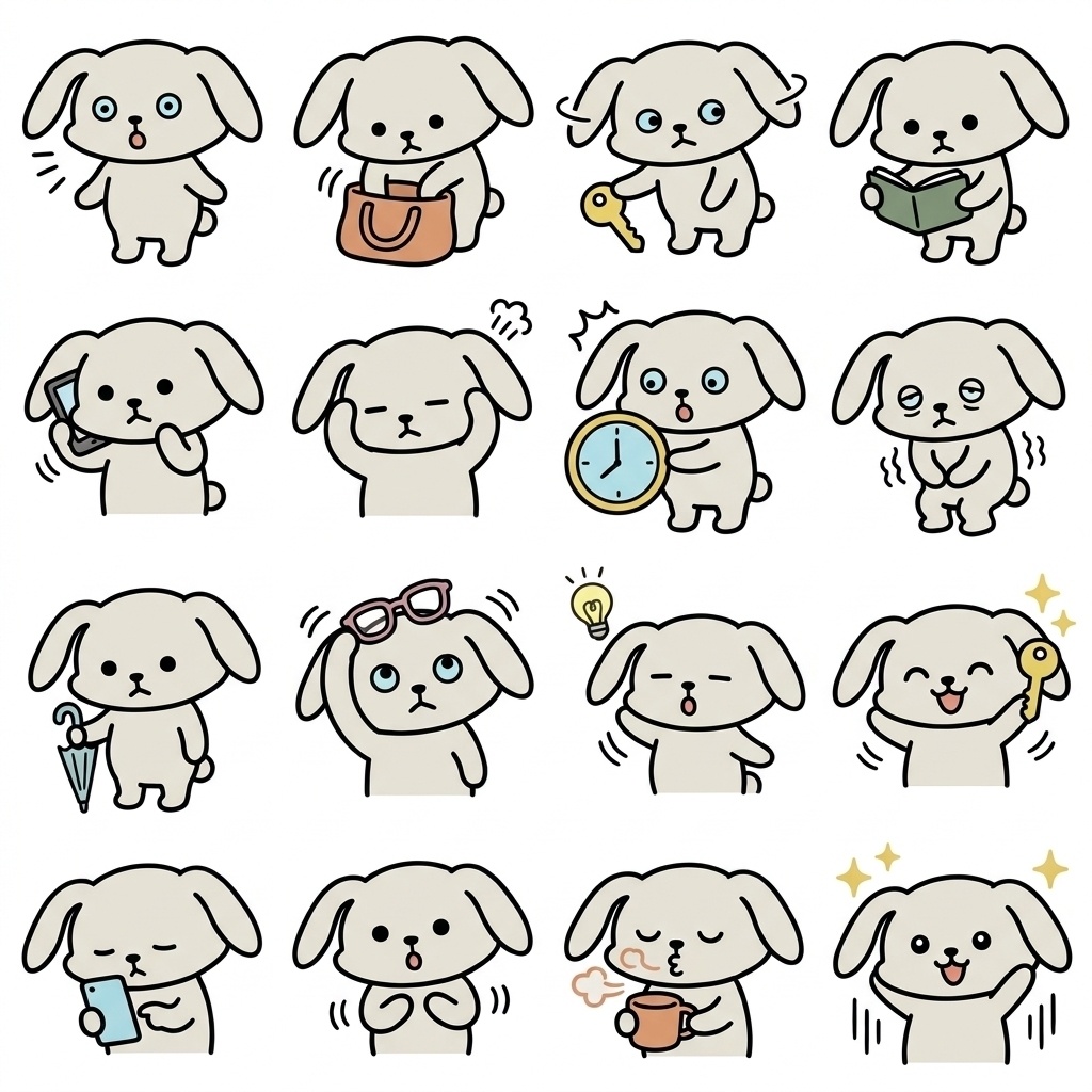 【画像素材】うっかりミス・忘れ物に！ゆるキャラ風ウサギの日常イラスト16種セット