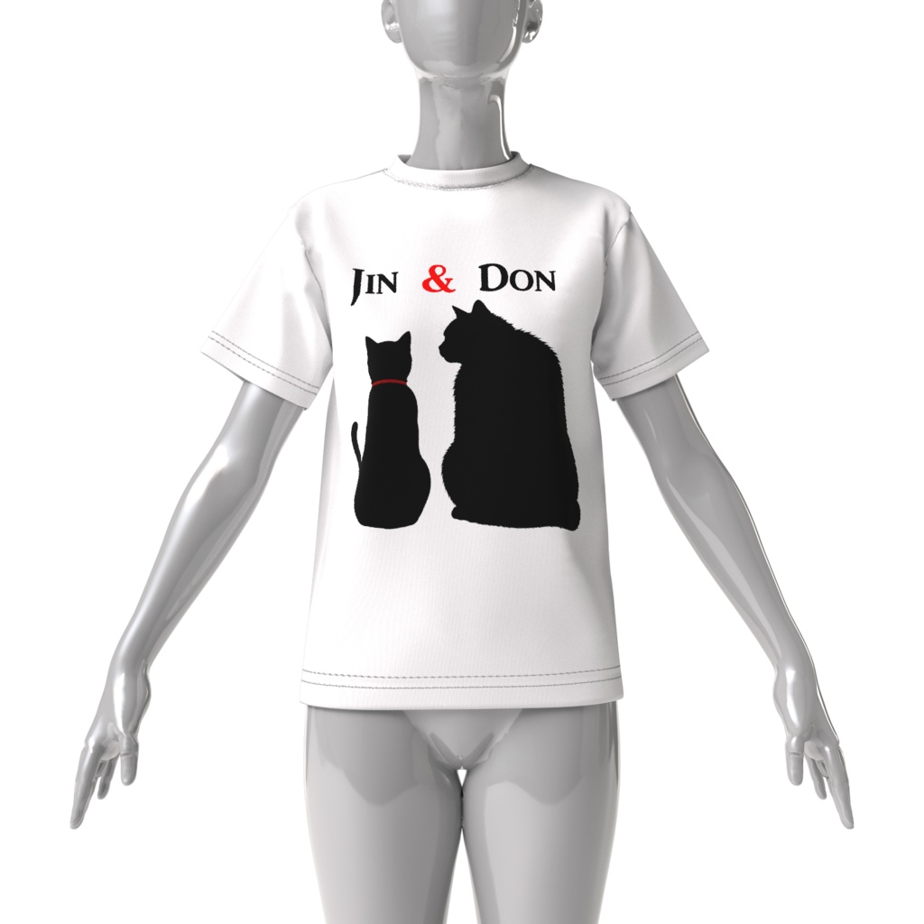 Jin&Don 黒猫ビッグシルエットTシャツ