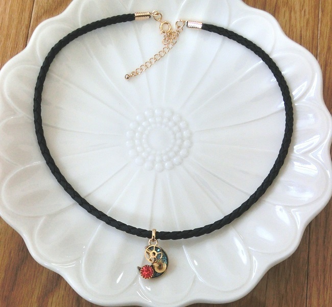 月と歯車のヴィンテージスワロフスキー チョーカー一点もの ピーチ