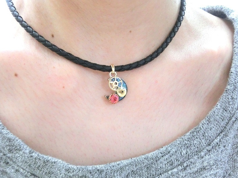 月と歯車のヴィンテージスワロフスキー チョーカー一点もの ピーチ