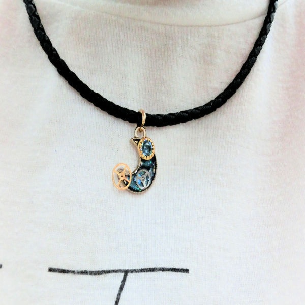 月と歯車のヴィンテージスワロフスキー チョーカー No.101 一点もの