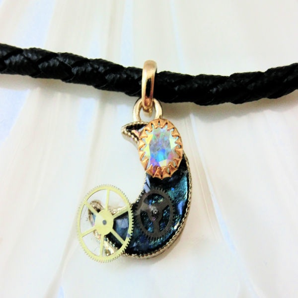 月と歯車とヴィンテージスワロフスキー チョーカー No,102