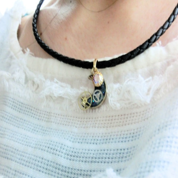 月と歯車とヴィンテージスワロフスキー チョーカー No,102