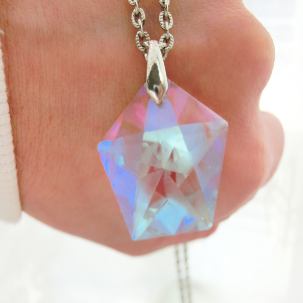 五芒星 ロングネックレス 七色 クリスタル 一転もの