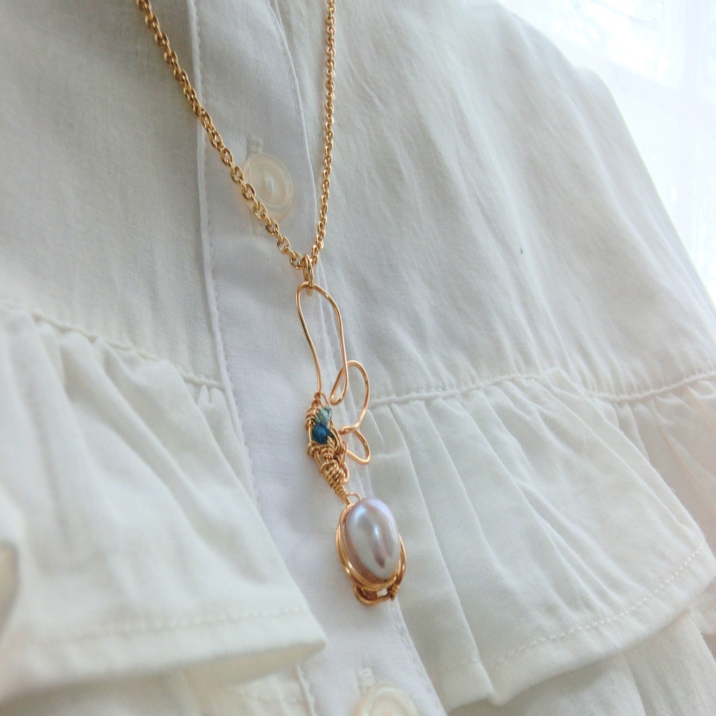 天使の羽根 パールネックレス 真珠 アパタイト 天然石
