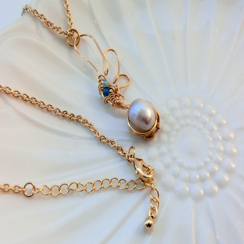 天使の羽根 パールネックレス 真珠 アパタイト 天然石