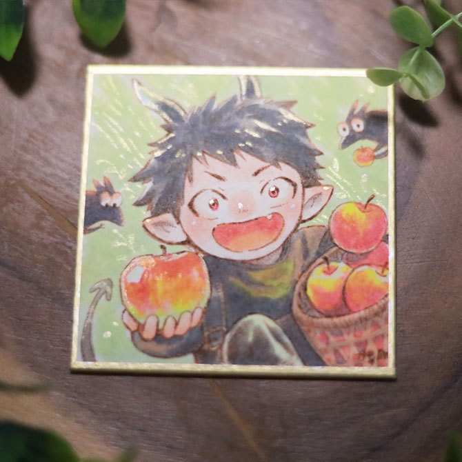 【創作】豆色紙原画①_りんごと悪魔