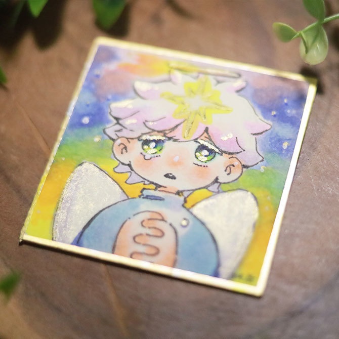 【創作】豆色紙原画②_星と天使