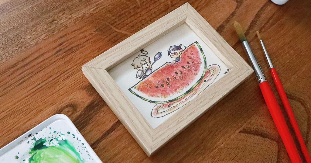 夏の小話②「おいしい！」【ミニ原画｜額付】
