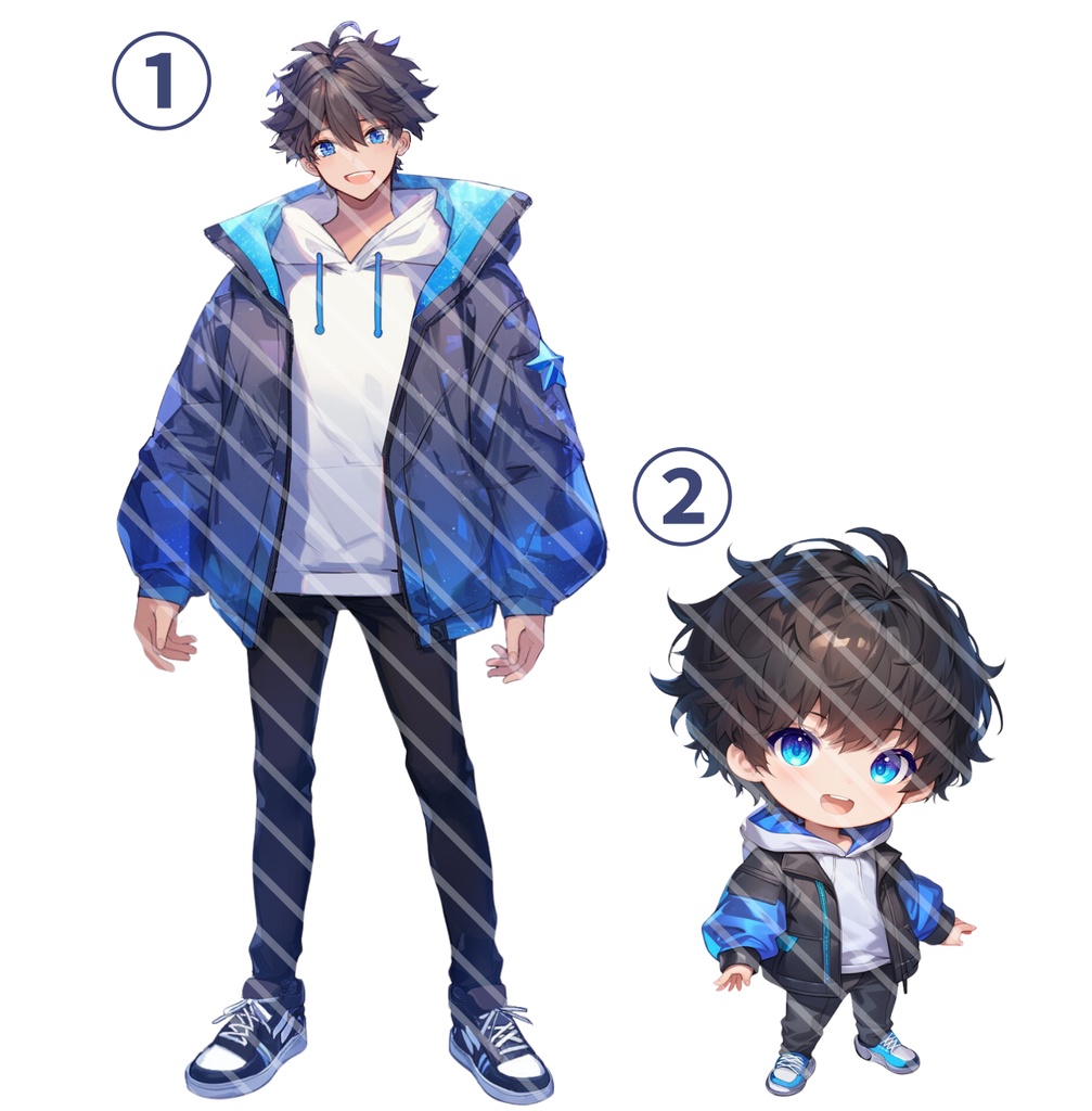 【完売】青のスタイリッシュな男の子 IRIAM立ち絵・SDデビュー完全9点セット