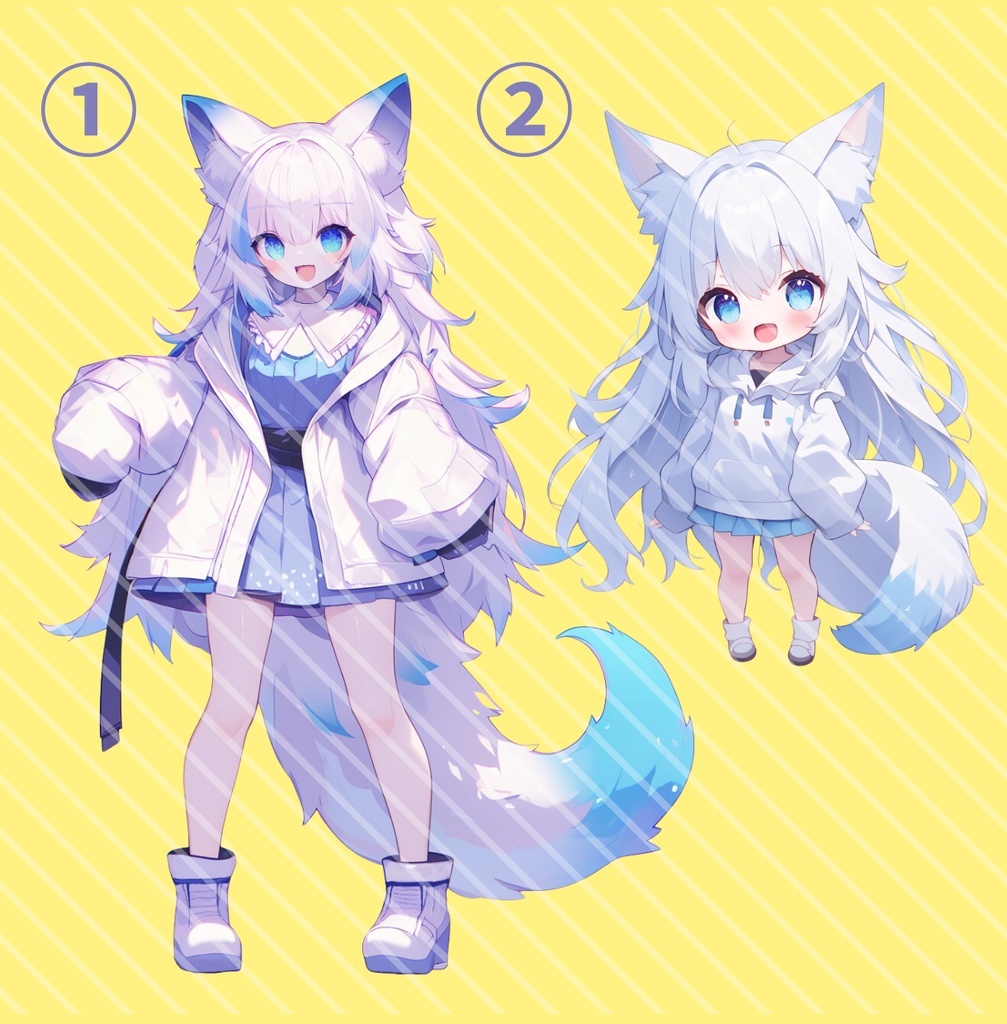 【完売】白い狐の女の子 IRIAM立ち絵・SDデビュー完全9点セット