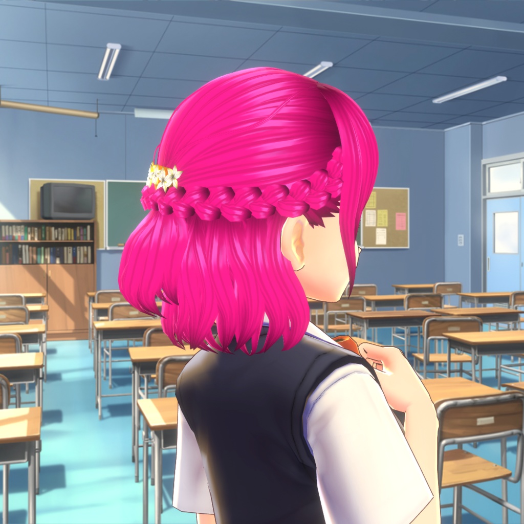 【VRoidヘアプリセット】ハーフアップ_編み込み