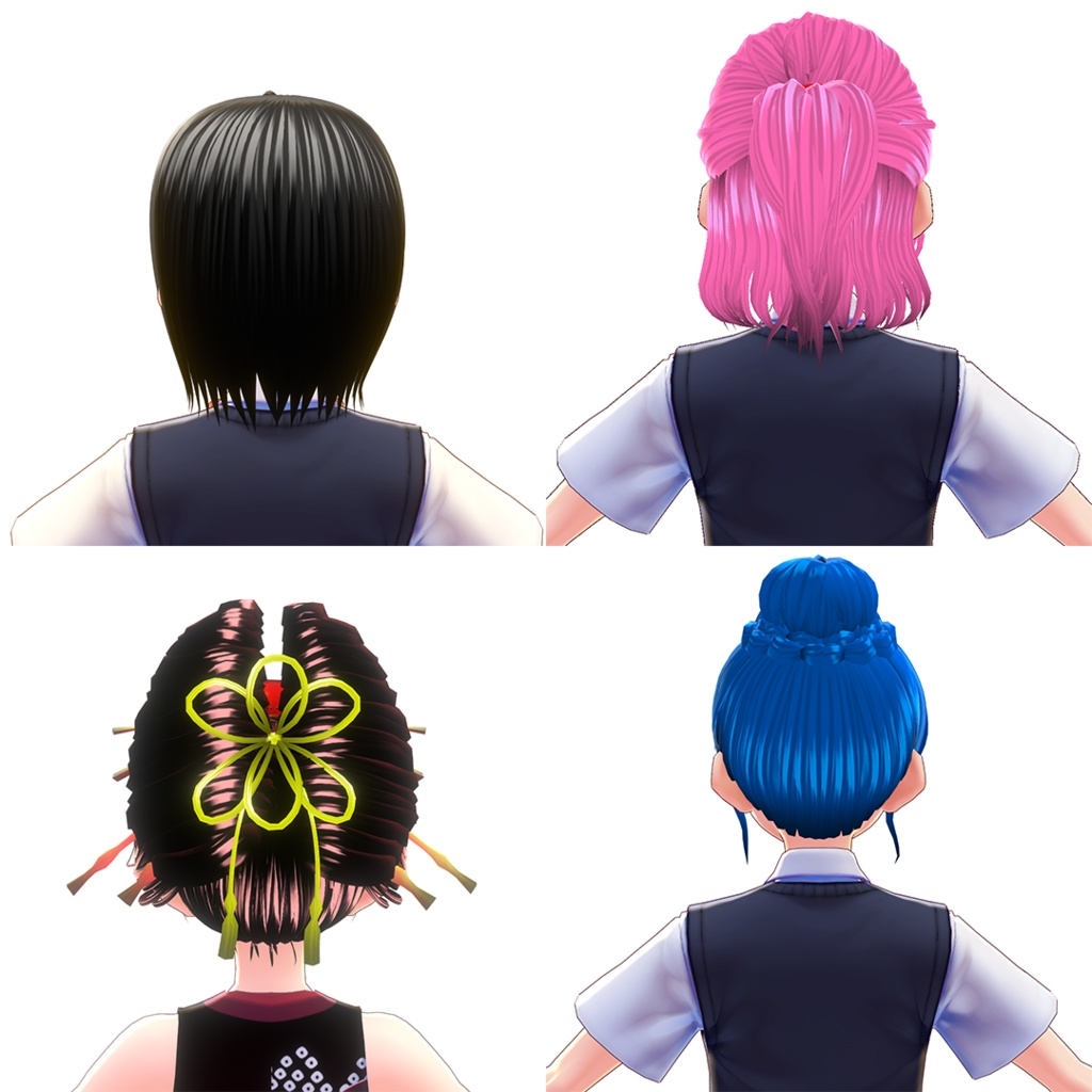 【VRoidヘアプリセット】プリセット4種類詰め合せ