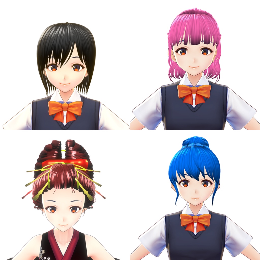 【VRoidヘアプリセット】プリセット4種類詰め合せ