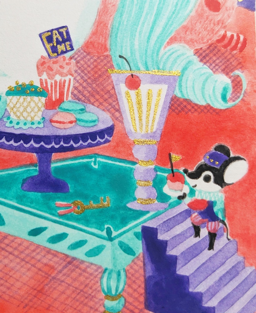 「一角獣の貴婦人」2022年制作 1点もの原画・額装込み ケント紙、アクリル絵具