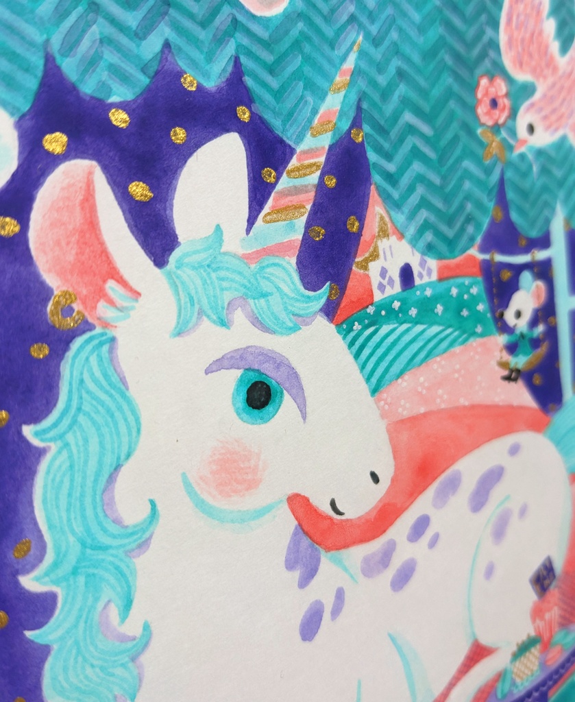 「一角獣の貴婦人」2022年制作 1点もの原画・額装込み ケント紙、アクリル絵具