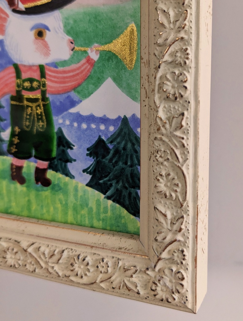 「白いヤギの子」2022年制作 1点もの原画・額装込み ケント紙、アクリル絵具