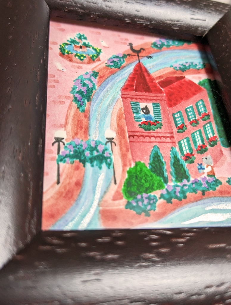 「TownⅠ」2022年制作 1点もの原画・額装込み ケント紙、アクリル絵具