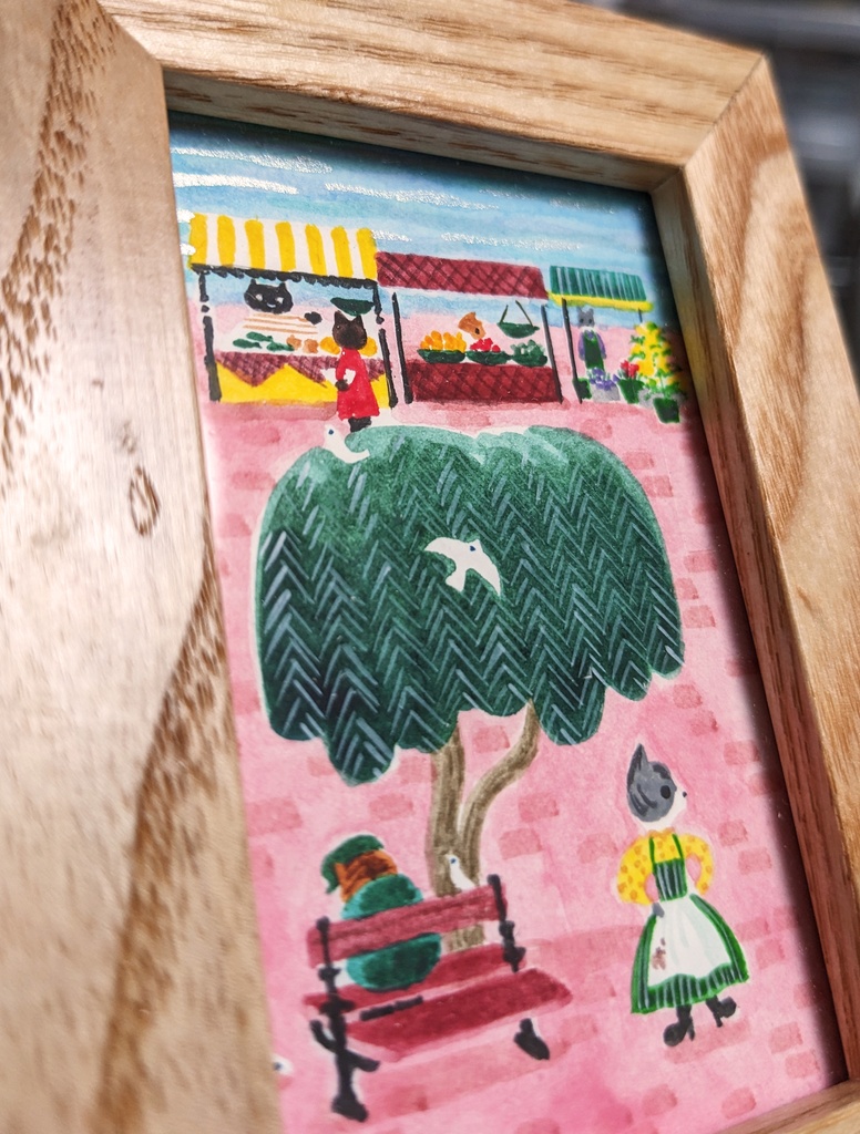 「TownⅤ」2022年制作 1点もの原画・額装込み ケント紙、アクリル絵具