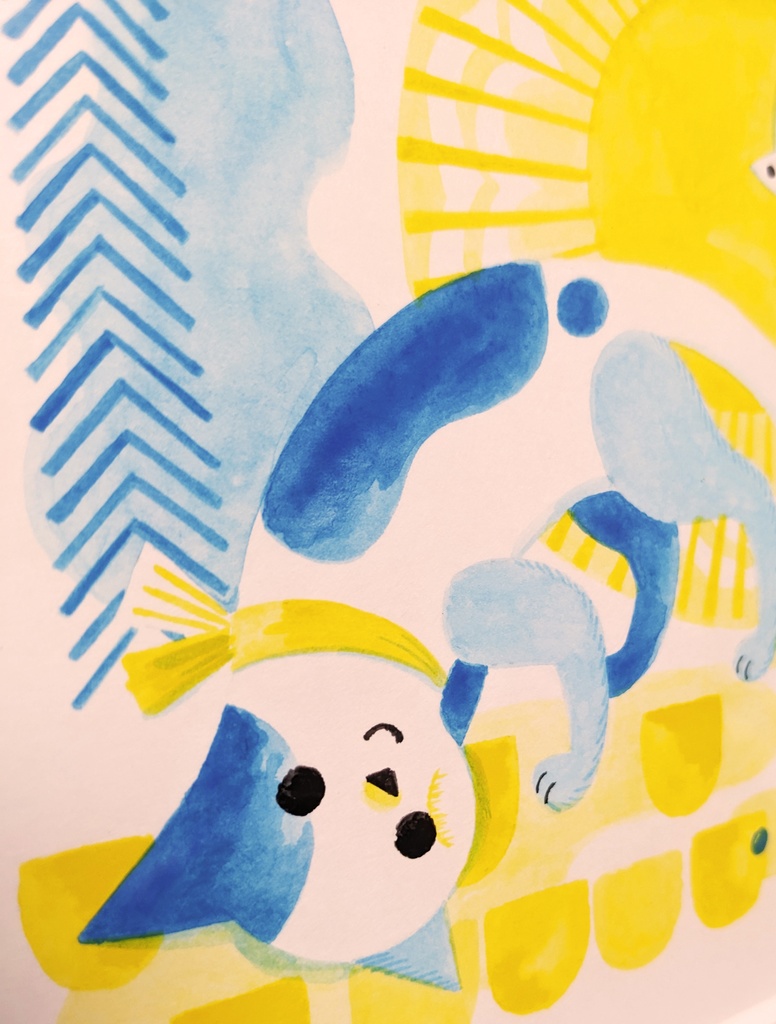 「Cat」2022年制作 1点もの原画・額装込み ケント紙、アクリル絵具