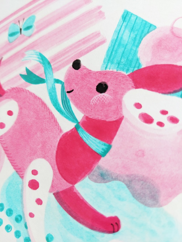 「Dog」2022年制作 1点もの原画・額装込み ケント紙、アクリル絵具