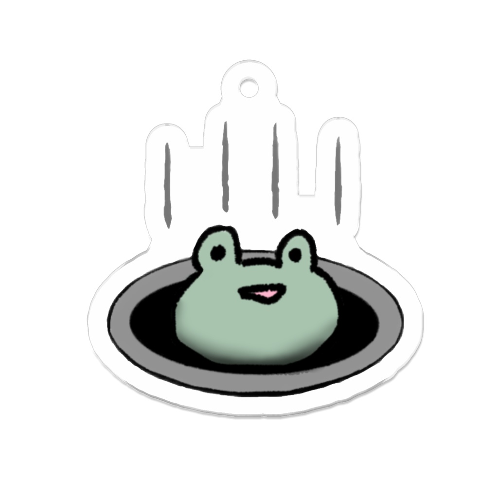 マンホールに落ちそうなカエルさん。