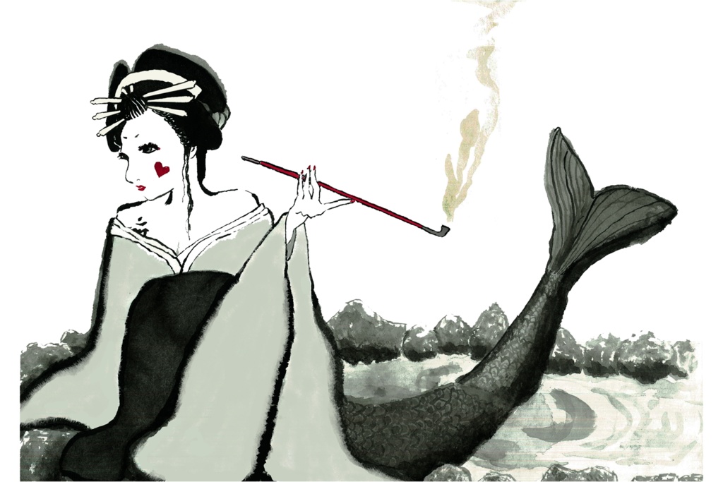 (背面)花魁人魚Tシャツ