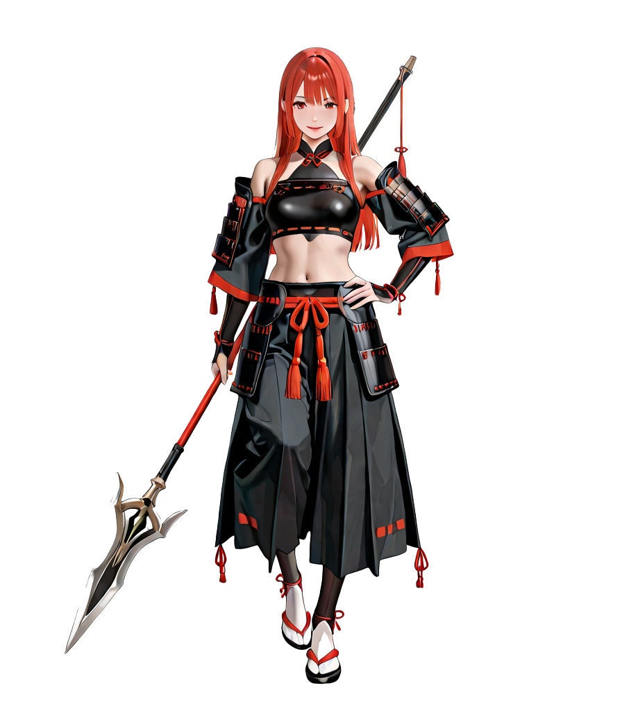 戦国女性武将・槍装備立ち絵セット|軽装鎧&全身ショット素材集【無料有】