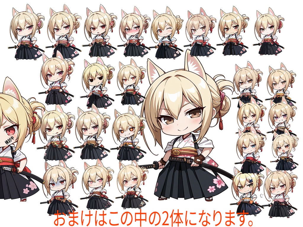 【無料配布あり】【フリー素材】「ちび猫耳侍」透過・PSD版【商用可】