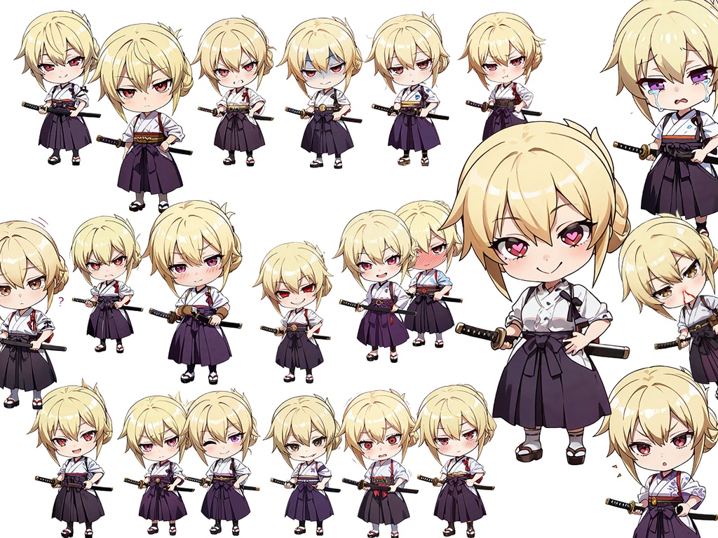 【無料配布あり】ちびキャラ・金髪さむらい・20体・立ち絵素材【商用可】