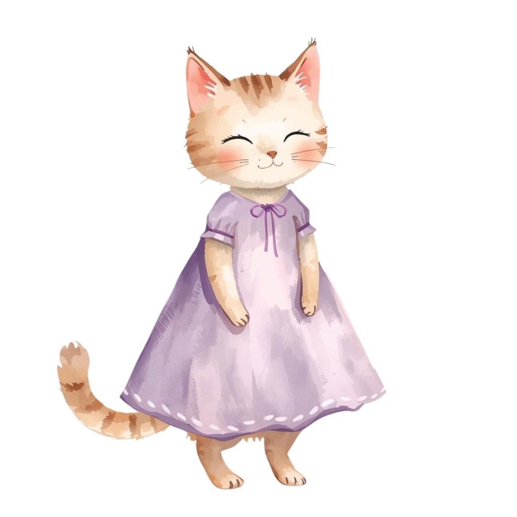 ゆるやか水彩ねこクリップアート