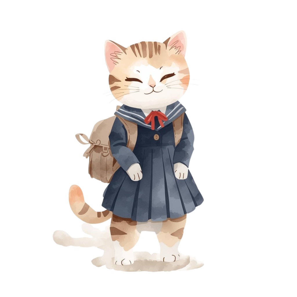 ゆるやか水彩ねこクリップアート