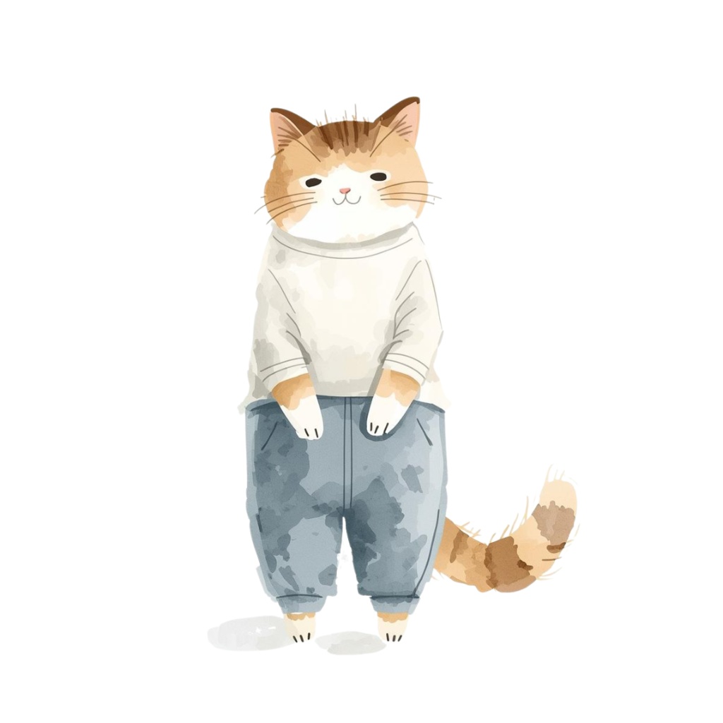 ゆるやか水彩ねこクリップアート