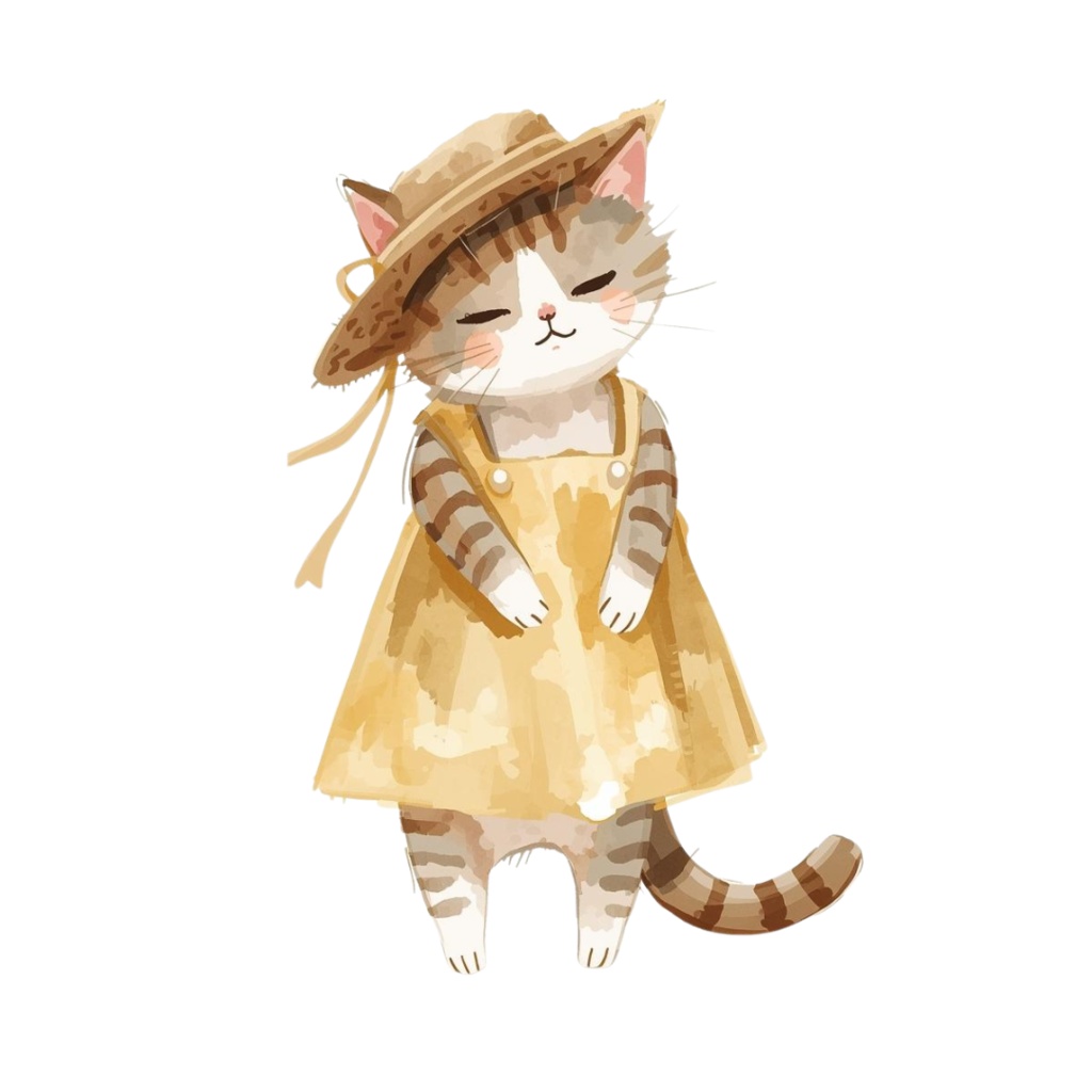 ゆるやか水彩ねこクリップアート